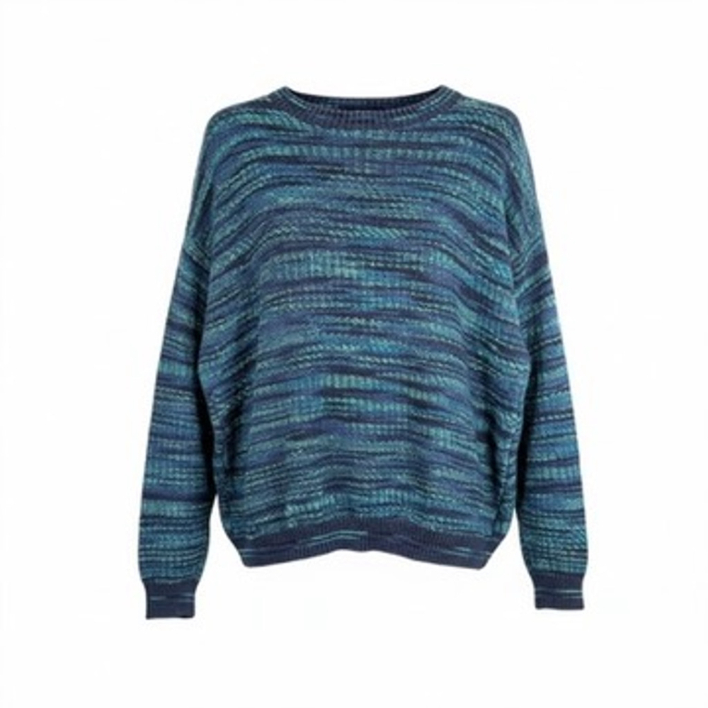 Tony Lambert Designs Blue Teal Marled Knit Sweater Cotton Bld VTG Mens size XL